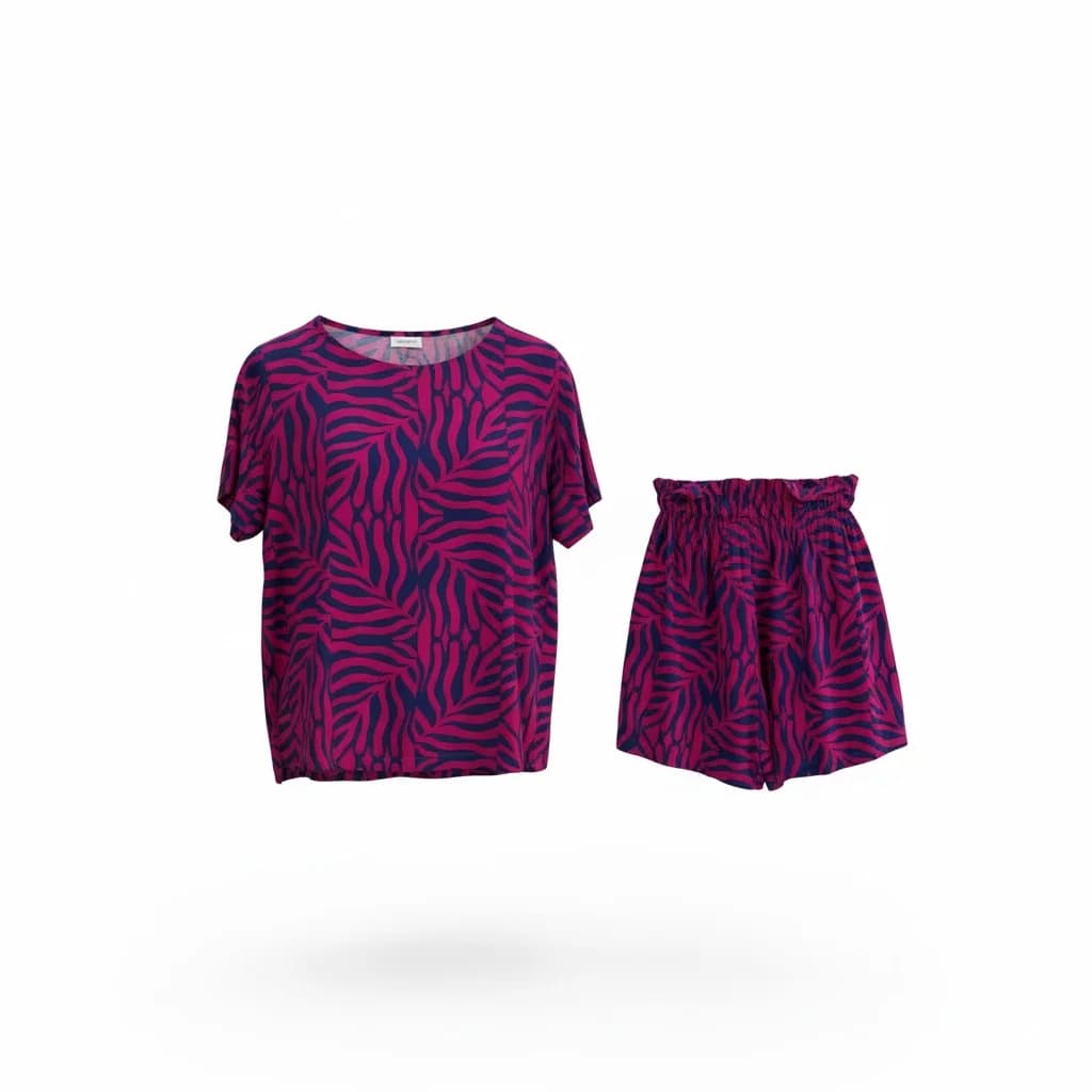 Set Estampado Short y Blusa Fucsia y Azul 2