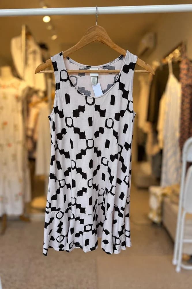 Vestido Crema con Negro Algodon