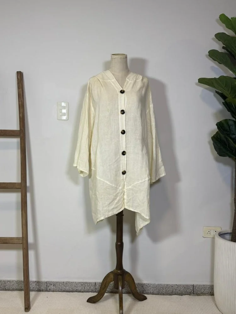 Salida de Playa Camisera Off White con Capucha