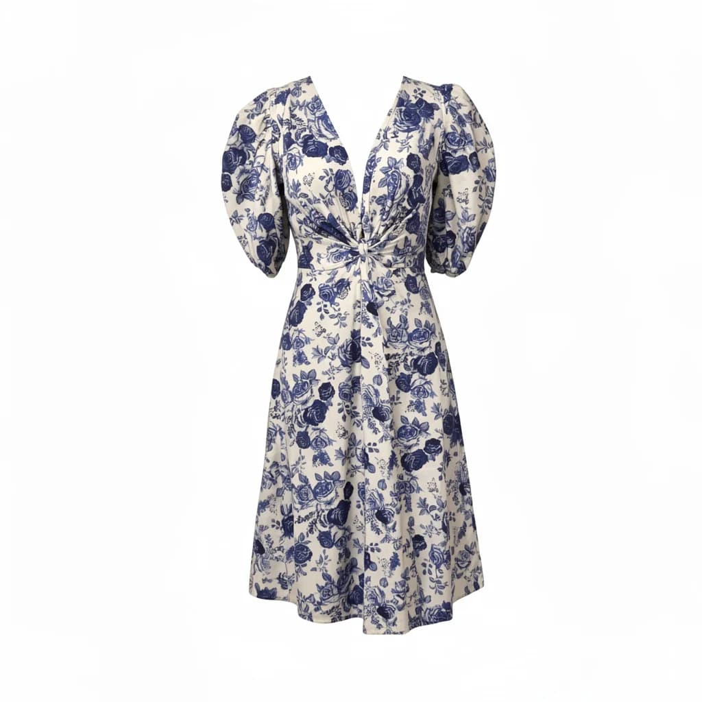 Vestido midi floral con escote mangas globo