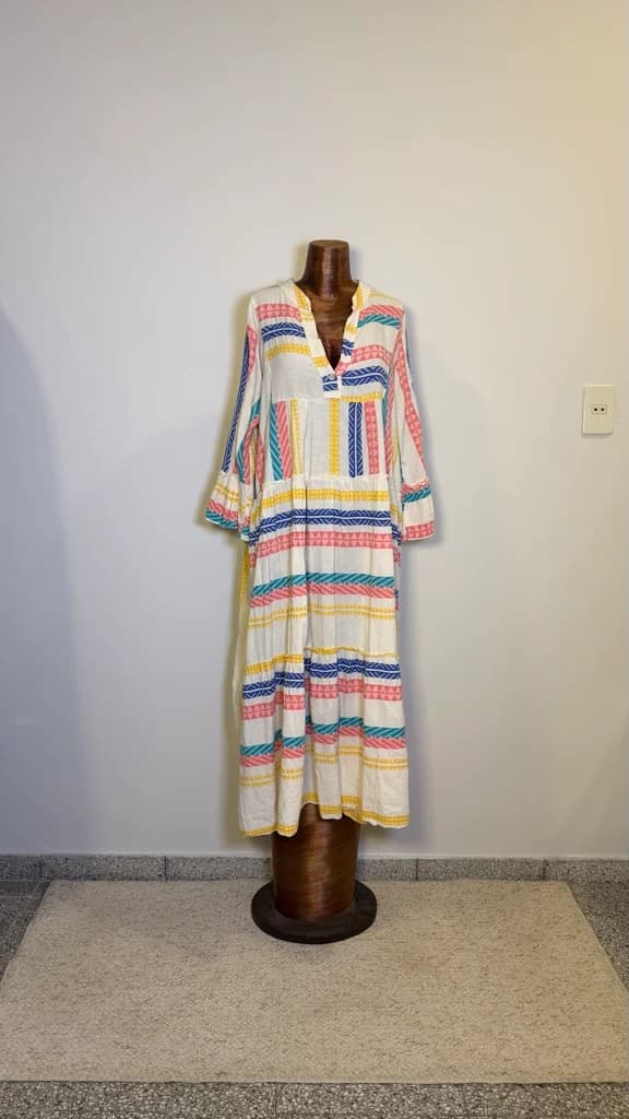 Vestido Midi A Rayas Multicolor