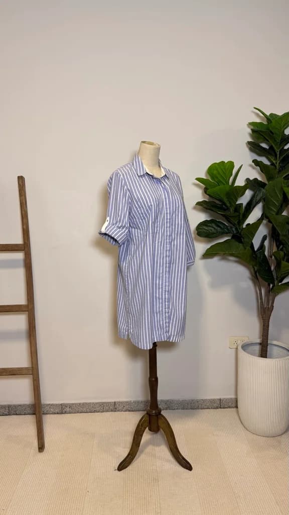 Camisa Larga A Rayas Azul