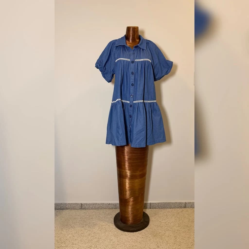 Vestido Azul Manga Abullonada
