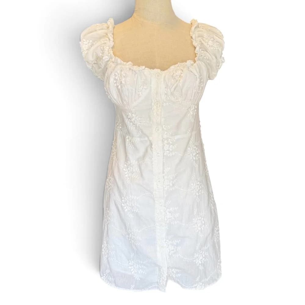 Vestido Blanco Mini Bordado Flores