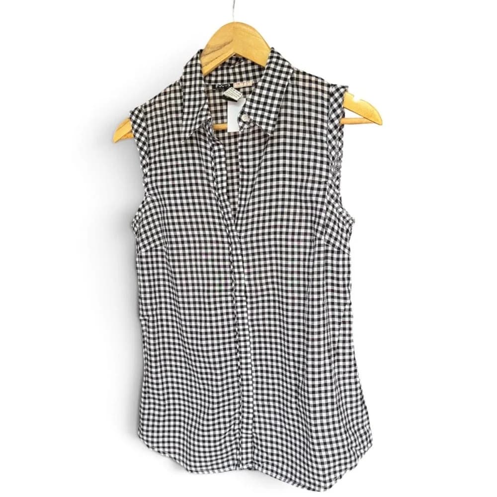 Camisa Sin Mangas A Cuadros Negra 100% Algodon