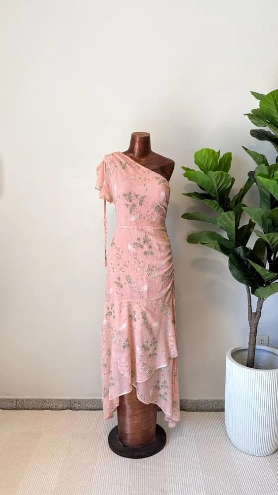 Vestido Maxi Rosa Un Solo Hombro