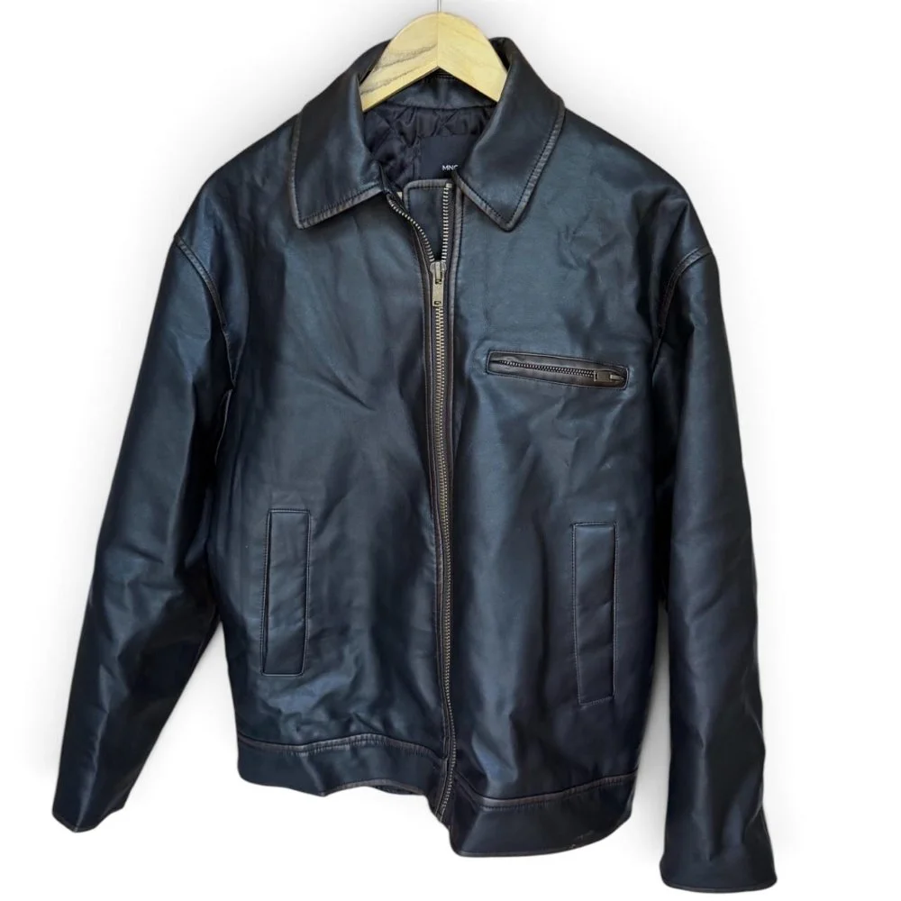 Campera Negra Simil Cuero Oversized