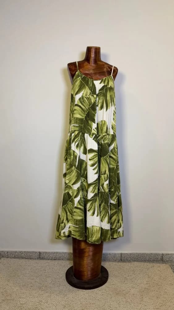 Vestido midi verde estampado