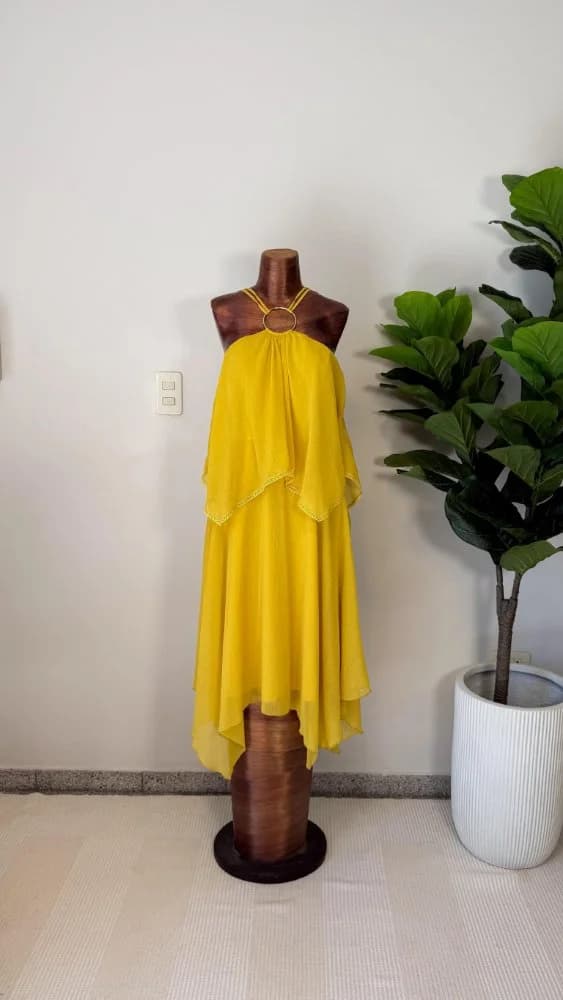Vestido Halter Midi  Mostaza