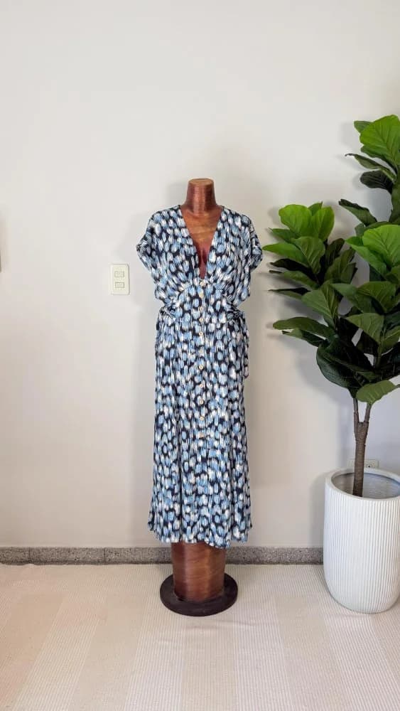 Vestido Estampado Midi  Tonos Azules