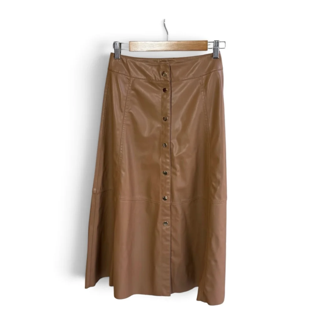 Pollera Midi Simil Cuero Botones Marron