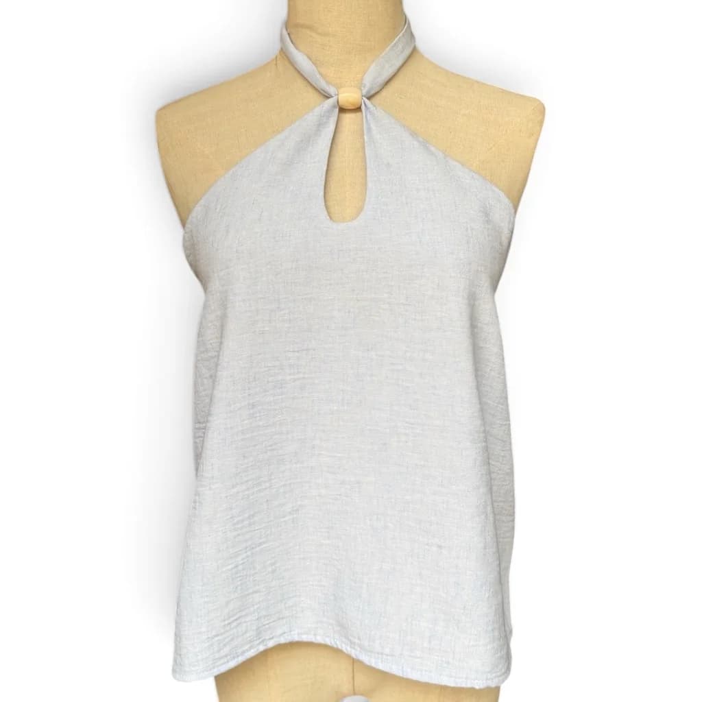 Blusita Celeste Halter simil lino