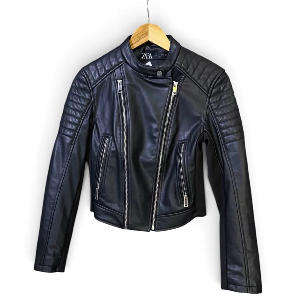 Campera Negra Simil Cuero Biker