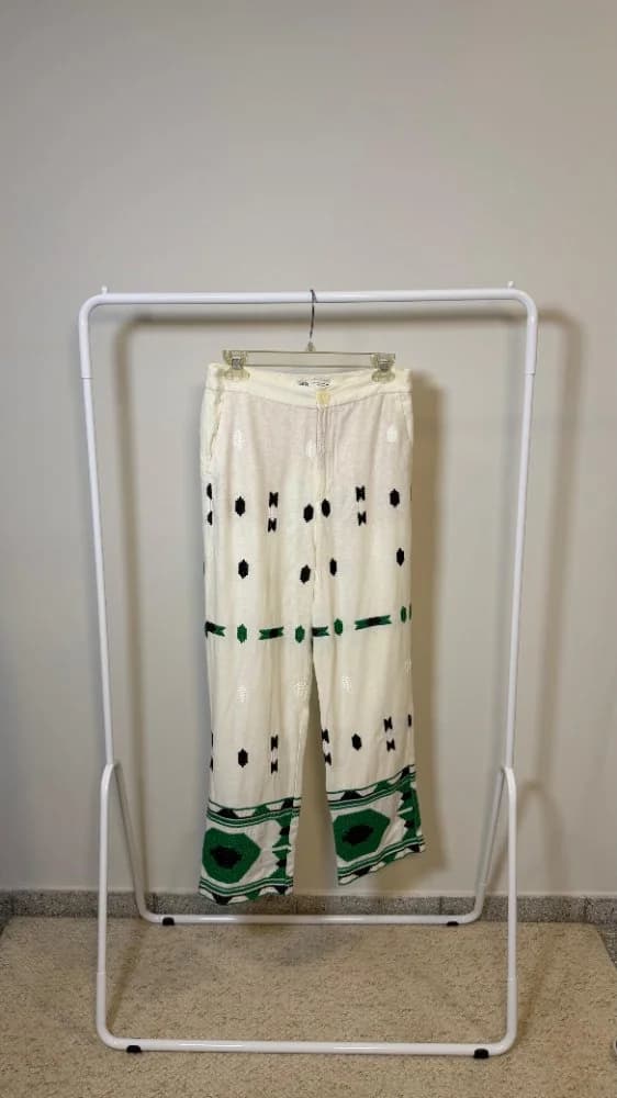 Pantalon Bordado Boho Simil Lino