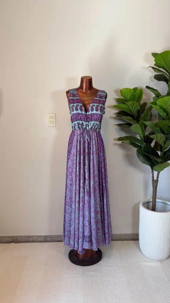 Vestido Estampado Boho Lila y Celeste