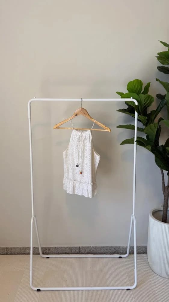 Blusa Cuello Halter Broderie Blanca