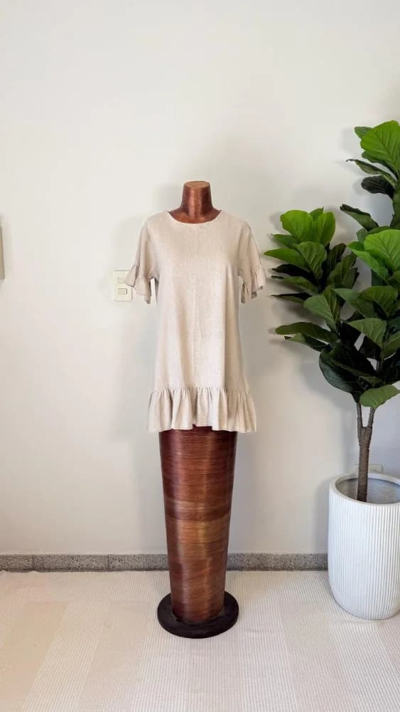 Vestido Mini de lino beige con mangas cortas