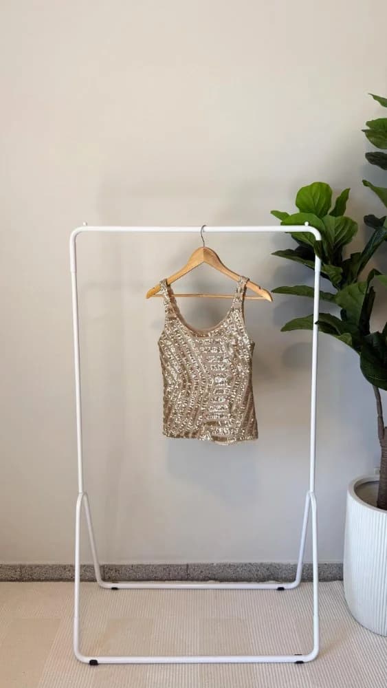 Blusa Dorada Bordada Lentejuelas