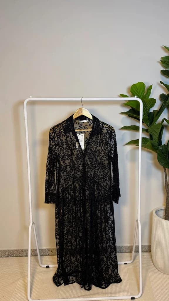 Vestido Camisero Negro Bordado