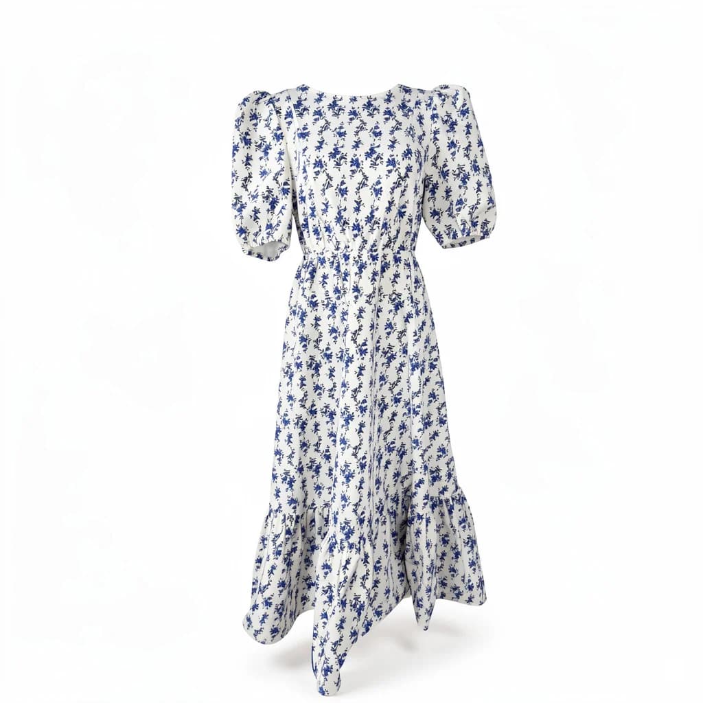 Vestido maxi floral blanco y azul