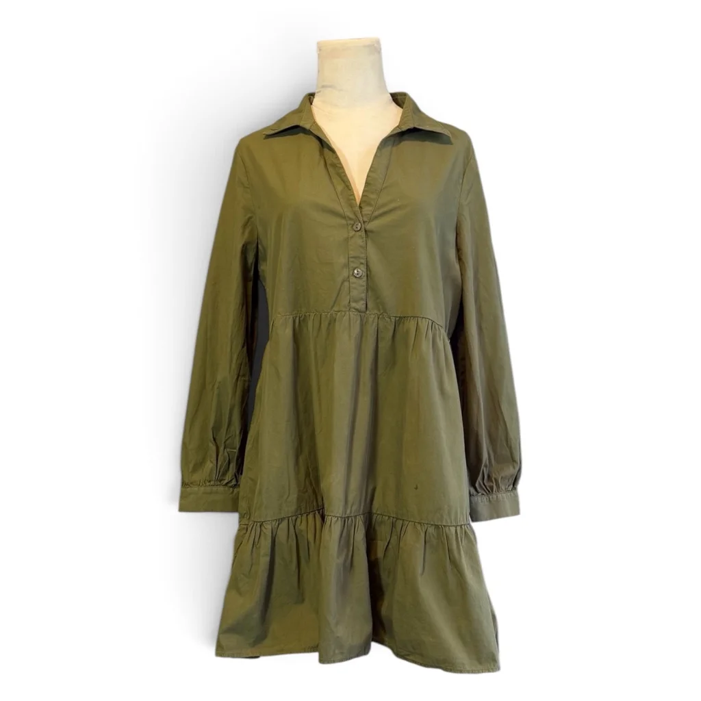 Vestido Verde Militar Corto Mangas Largas