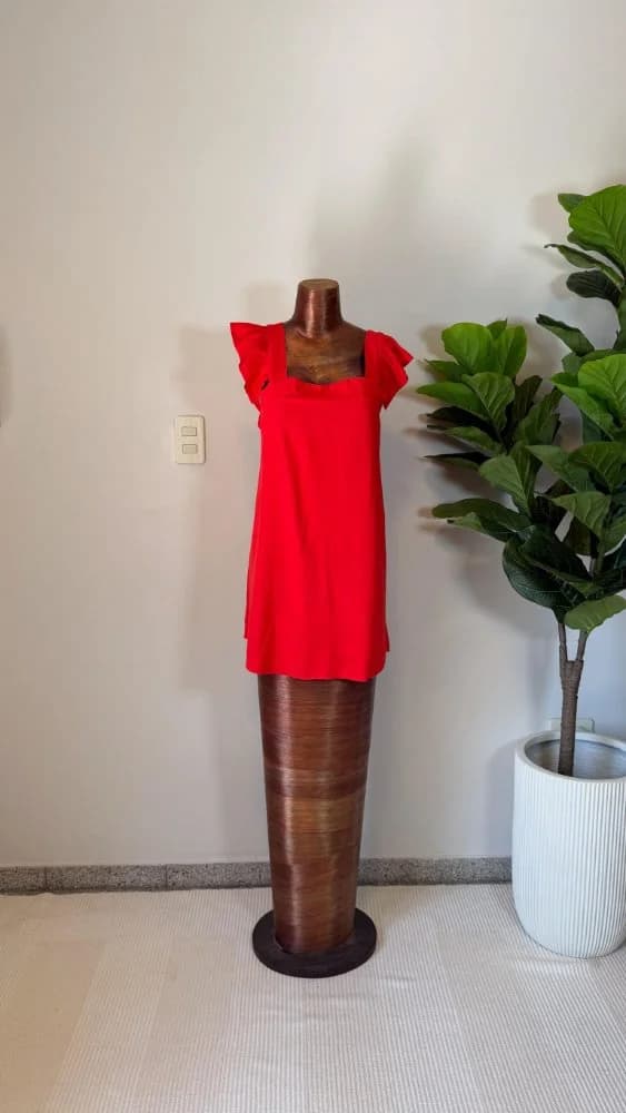 Vestido Mini Rojo mangas con volado