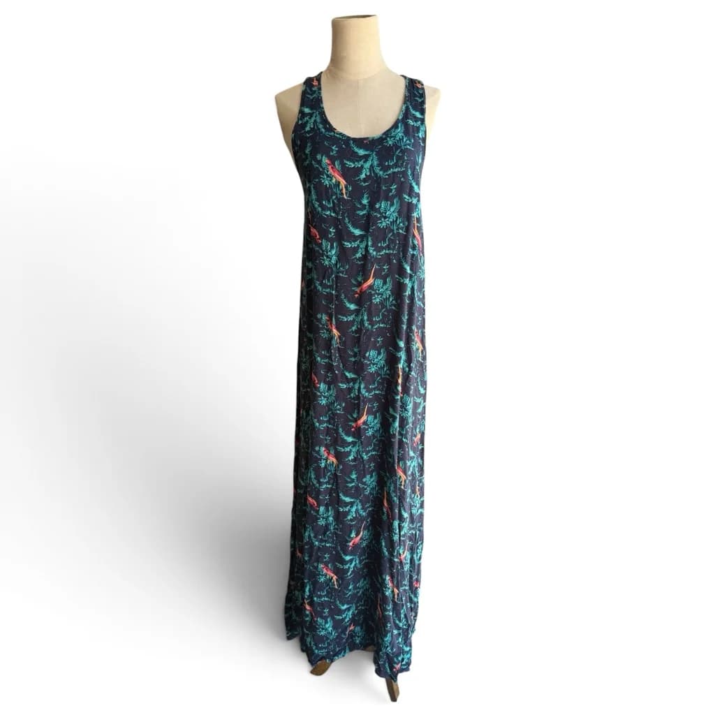 Vestido Largo Estampado Azul y Verde